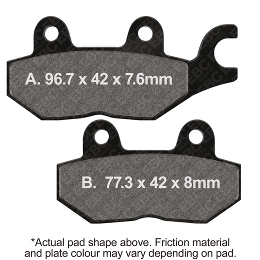 EBC Brakes off-road motorcycle semi-sintered brake pad FA215V showing black brake pad with metal backing plate