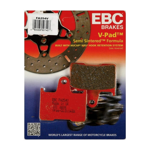 EBC Brakes off-road motorcycle semi-sintered brake pad FA254V with textured surface and metal backing plate.