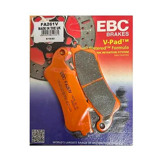 EBC Off Road Motorcycle semi-sintered brake pad FA261V with detailed metal backing and friction surface for off-road braking.