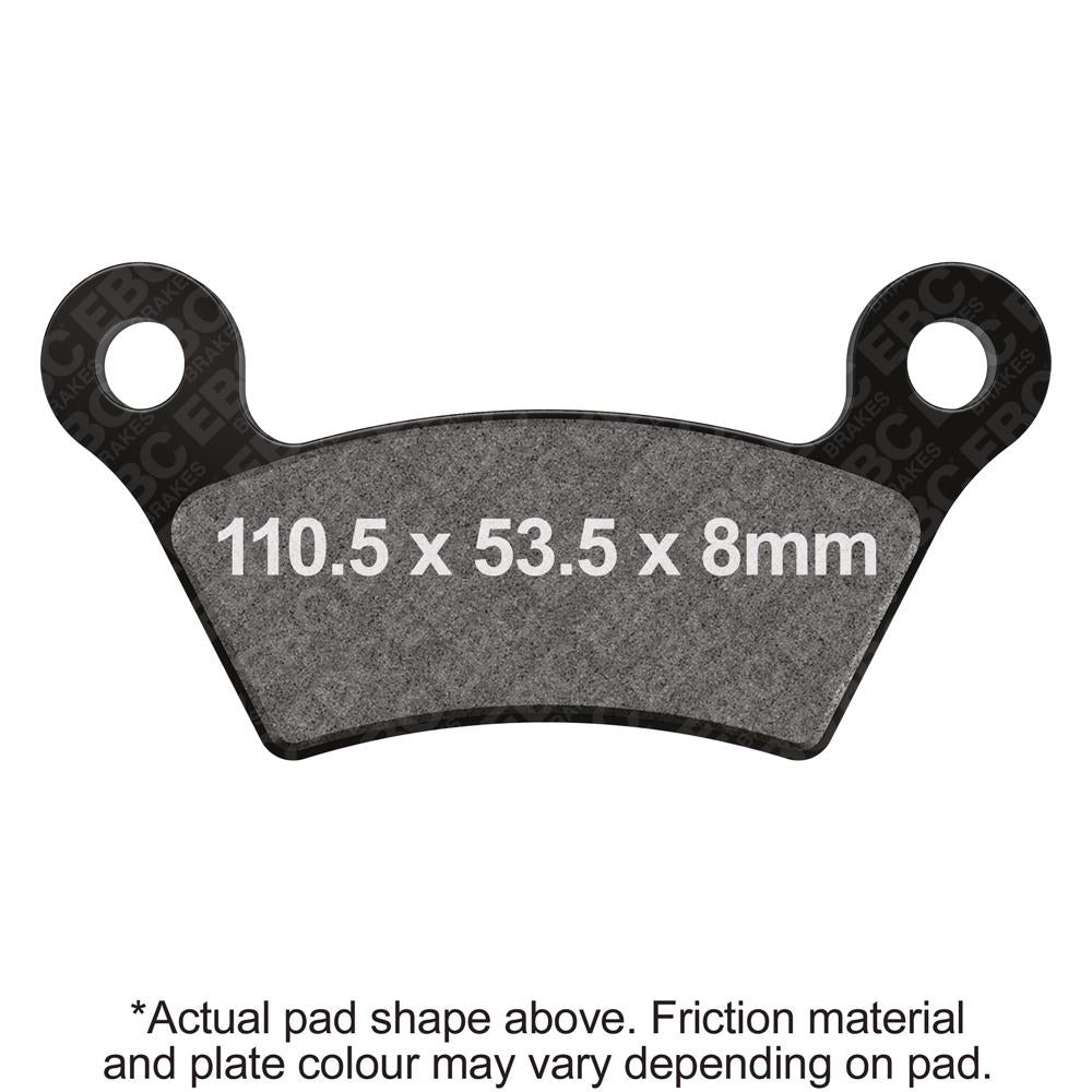 EBC Off Road Motorcycle Semi-Sintered Brake Pad FA473V showing metal backing and friction material for off-road braking performance.