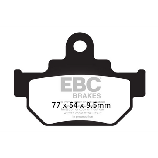 EBC Brakes TT Hybrid Carbon Brake Pad for off-road motorcycles, showing black and carbon composite material on the pad.