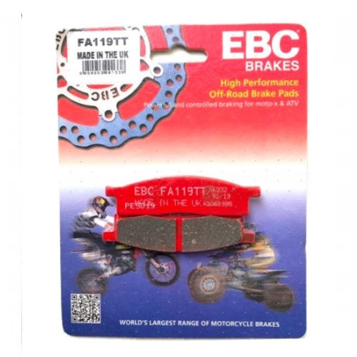 EBC Off Road Motorcycle TT Hybrid Carbon Brake Pad FA119TT showing the black brake pad with metal backing for off-road riding.