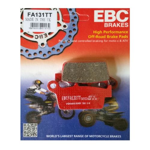 EBC Brakes TT Hybrid Carbon Motorcycle Brake Pad FA131TT with textured surface and metal backing plate for off-road use