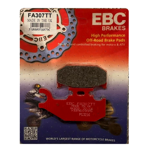 EBC Brakes TT Hybrid Carbon Off Road Motorcycle Brake Pad FA307TT with detailed carbon composite surface and metal backing plate