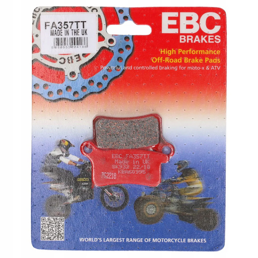 EBC Brakes Off Road Motorcycle TT Hybrid Carbon Brake Pad FA357TT with detailed surface texture and branding markings.