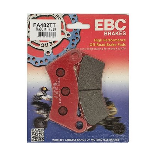 EBC Off Road Motorcycle TT Hybrid Carbon Brake Pad FA482TT showing the black and carbon composite material and metal backing plate