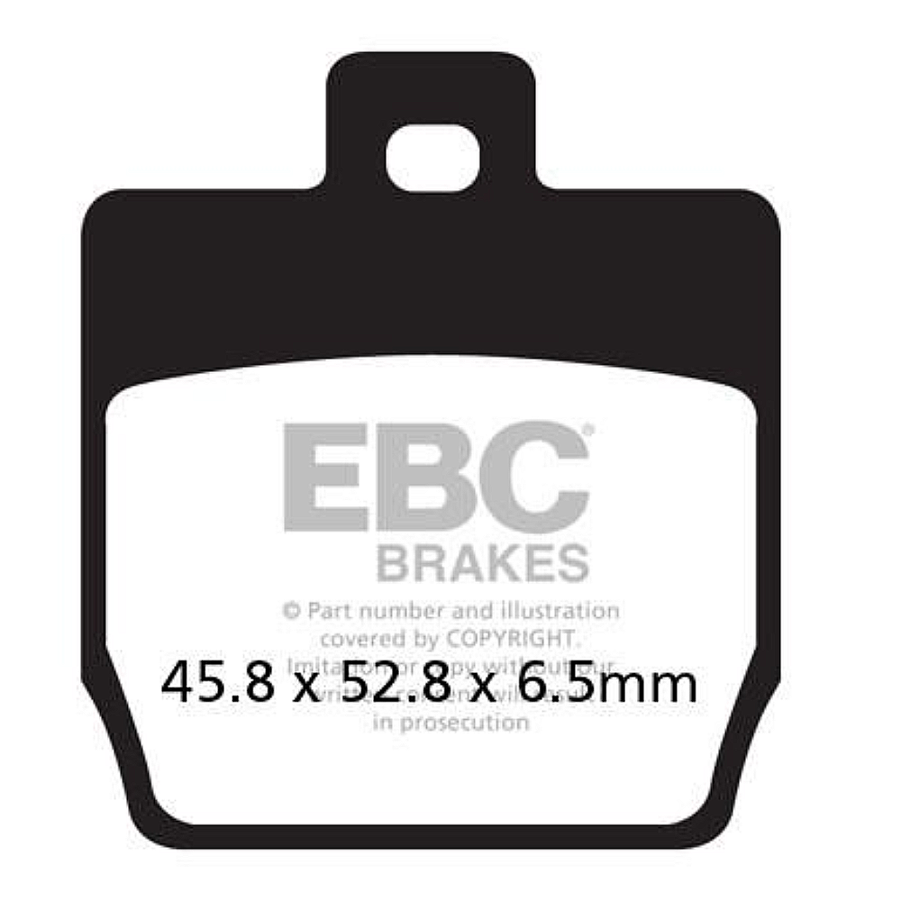 EBC Brakes Scooters Carbon Brake Pad SFAC268 showing the black brake pad with branding and mounting surface for scooters.