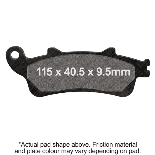 EBC Brakes Scooters Carbon Brake Pad SFAC281 installed on a scooter, showing the black brake pad with branding details.