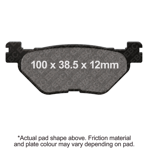 EBC Brakes Scooters Carbon Brake Pad SFAC319 installed on a scooter, showing the black brake pad with branding and mounting hardware.