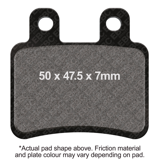 EBC Brakes Scooters Carbon Brake Pad SFAC350 showing the black brake pad with branding and mounting holes for scooter braking system.