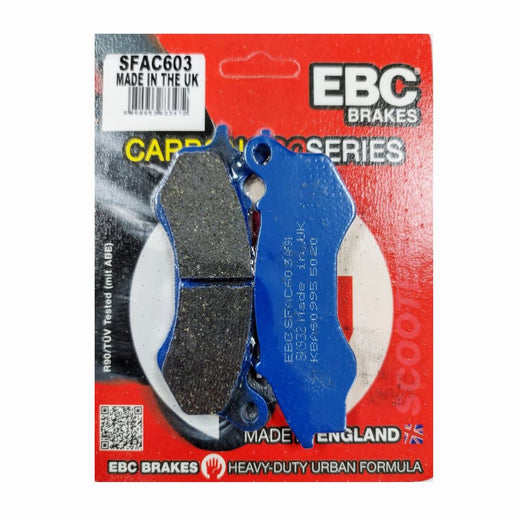 EBC Scooters Carbon Brake Pad SFAC603 installed on a scooter brake system, showcasing the high-performance brake pad.