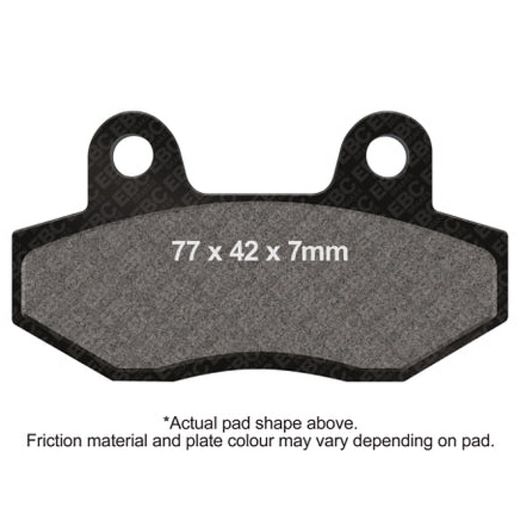 EBC Brakes Scooters Carbon Brake Pad SFAC758 installed on a scooter brake caliper, showcasing the black brake pad material.