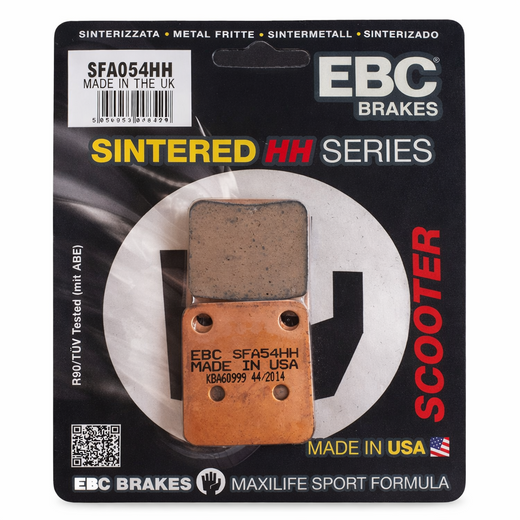 EBC Brakes Scooters HH Slintered Brake Pad SFA054HH with textured brake surface and mounting holes for scooter braking system.