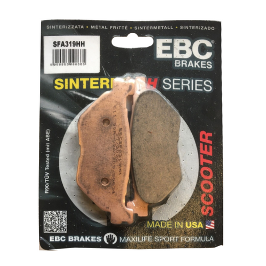 EBC Brakes Scooter HH Slintered Brake Pad SFA319HH showing the black, slintered brake pad with metal backing for scooter braking.