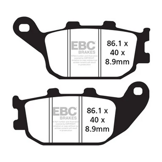 EBC Brakes Scooters HH Slintered Brake Pad SFA358HH showing the black, slintered brake pad with metal backing plate for scooter braking system.