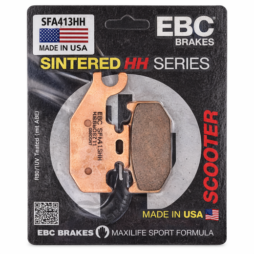 EBC Brakes Scooters HH Slintered Brake Pad SFA413HH with textured surface and metal backing for enhanced stopping power.