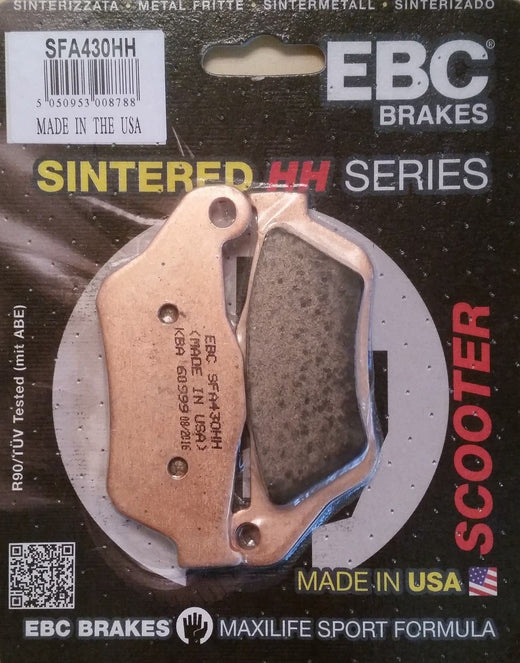 EBC Brakes Scooters HH Sintered Brake Pad SFA430HH with detailed metal surface for enhanced stopping power and durability.