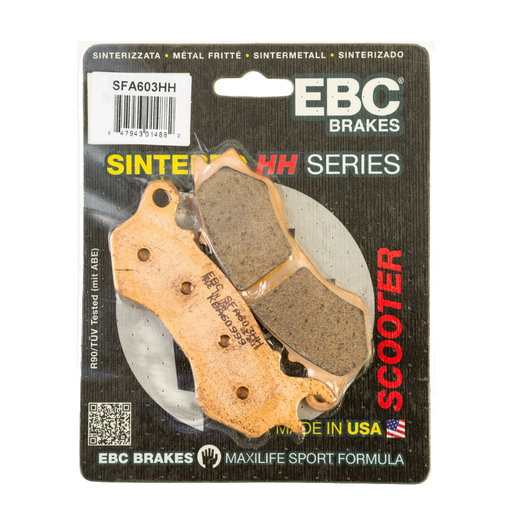 EBC Brakes Scooters HH Sintered Brake Pad SFA603HH, close-up view showing the brake pad's surface and branding details.