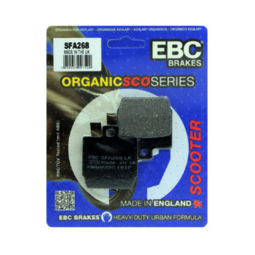 EBC Brakes Scooters organic brake pad SFA268 showing the textured friction surface and metal backing plate.