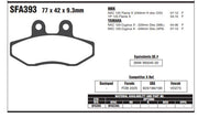 EBC Brakes Scooters organic brake pad SFA393 showing a close-up of the brake pad with textured surface and branding details.