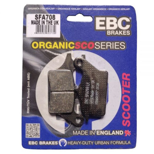 EBC Brakes Scooters organic brake pad SFA708, showing the black friction material and metal backing plate for scooter braking systems.
