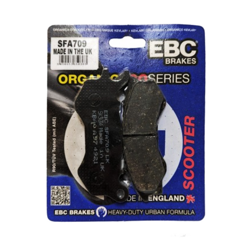EBC Brakes Scooters organic brake pad SFA709 showing the textured brake pad surface with metallic backing plate.