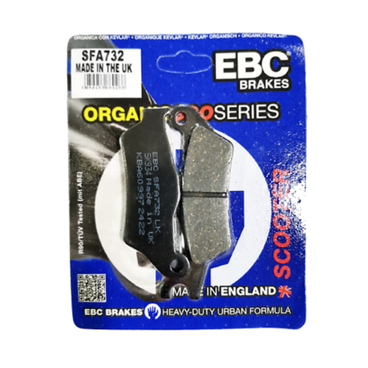 EBC Brakes Scooters organic brake pad SFA732 showing the black, curved brake pad with metal backing for scooter braking system