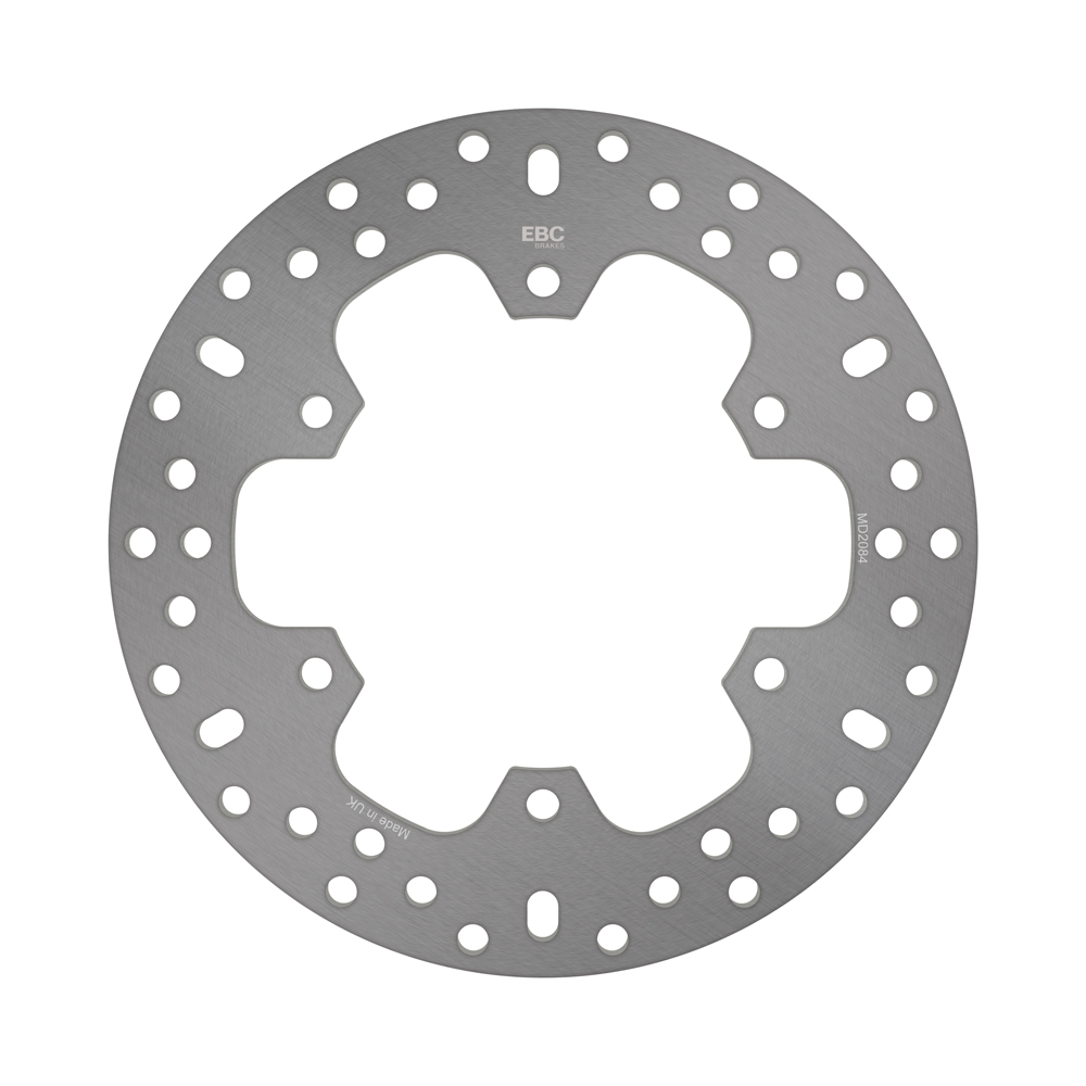 EBC stainless steel brake disc MD2084 with vented design for improved braking performance and durability in automotive applications.