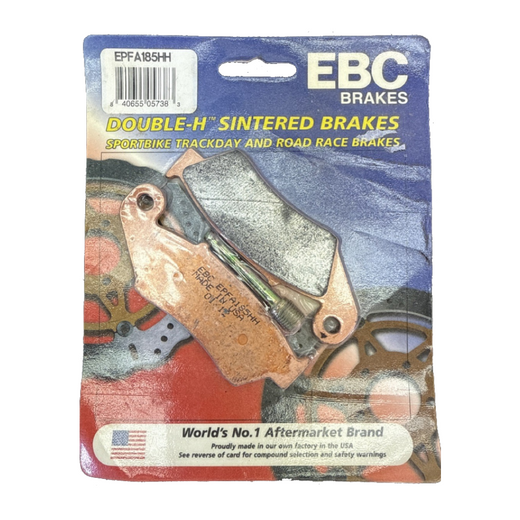 EBC Extreme Pro Sinter Brake Pads installed on motorcycle brake caliper, showcasing durable, high-performance brake components.
