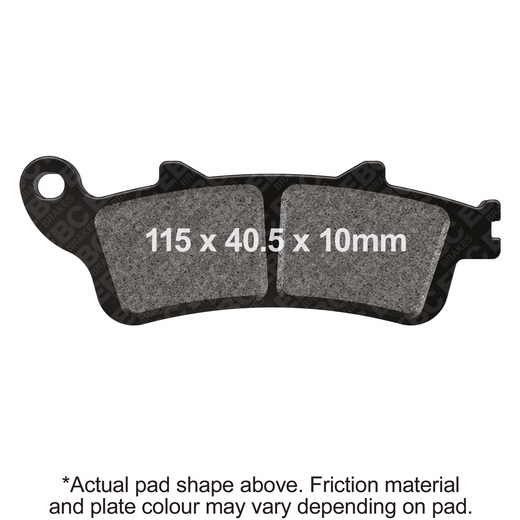 EBC Extreme Pro Sinter Brake Pads shown in black with metal backing, designed for high-performance motorcycle braking systems.