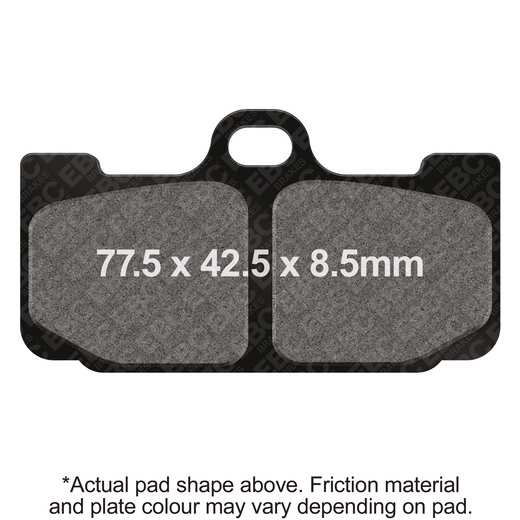 EBC Extreme Pro Sinter Brake Pads showing the black and metallic brake pad material with EBC branding.