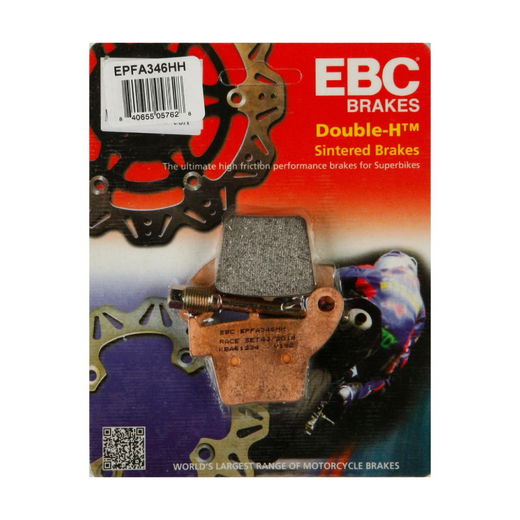 EBC Extreme Pro Sinter Brake Pads showing black friction material with metal backing plate for motorcycle braking performance