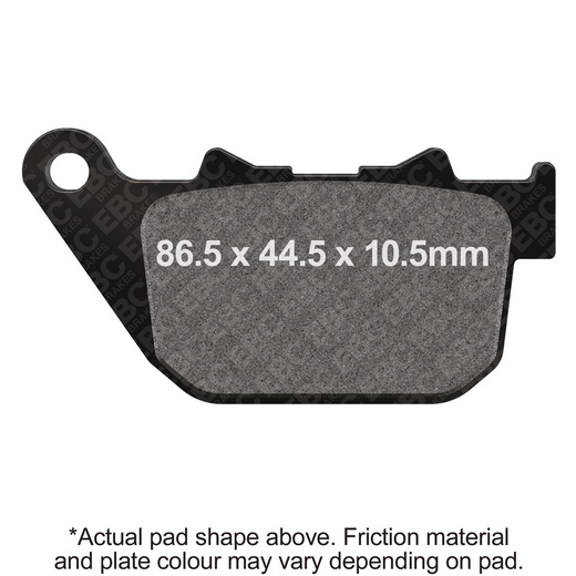 EBC Extreme Pro Sinter Brake Pads showing metal backing plates and friction material for high-performance motorcycle braking.