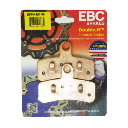 EBC Extreme Pro Sinter Brake Pads with metal backing, designed for high-performance motorcycle braking systems.