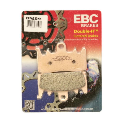 EBC EPFA630HH Extreme Pro Sinter Brake Pads shown with black metal backing and friction material for high-performance braking.