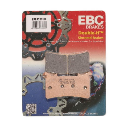 EBC Extreme Pro Sinter Brake Pads for high-performance motorcycle braking, shown in close-up with detailed surface texture.