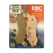 EBC FA731R motorcycle dirt sintered brake pad showing metallic surface and mounting tab for off-road riding.