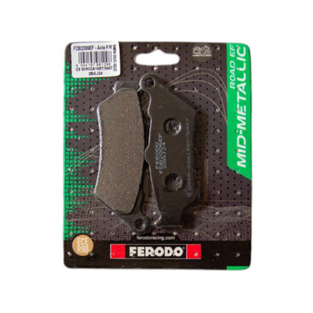 Ferodo Eco Friction Brake Pad FDB2006EF showing the black brake pad with metal backing and product markings.