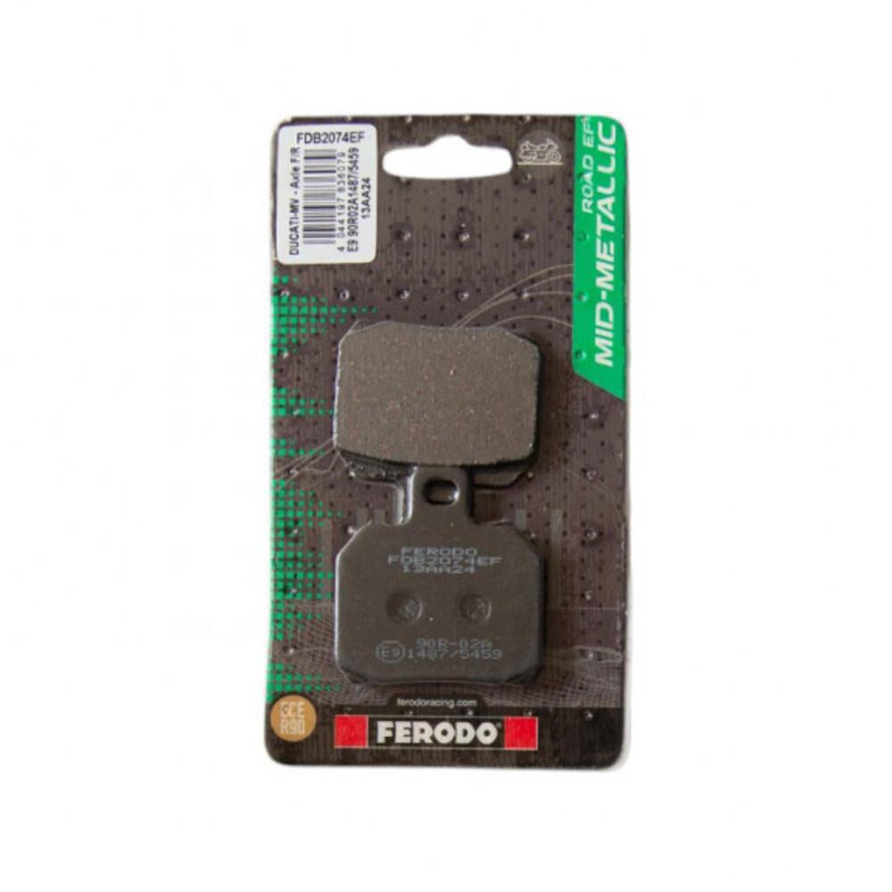 Ferodo Eco Friction Brake Pad FDB2074EF showing the black brake pad with metal backing plate and branding details