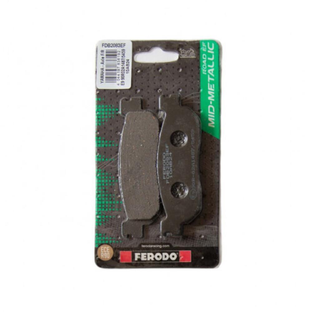 Ferodo Eco Friction brake pad FDB2083EF showing the black brake pad with mounting holes and friction material for vehicle braking.