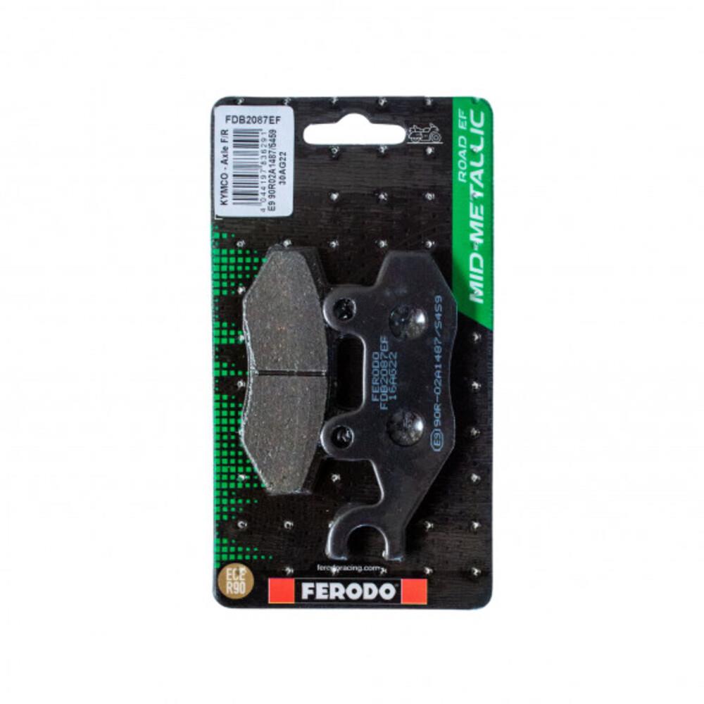 Ferodo Eco Friction Brake Pad FDB2087EF showing a close-up of the brake pad with detailed friction surface and branding.