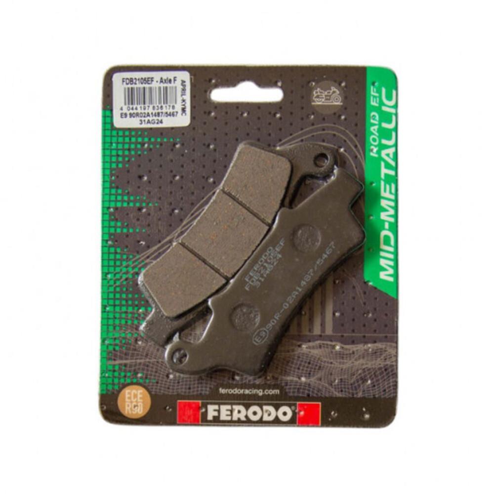Ferodo Eco Friction Brake Pad FDB2105EF showing the black brake pad with metal backing and branding details.