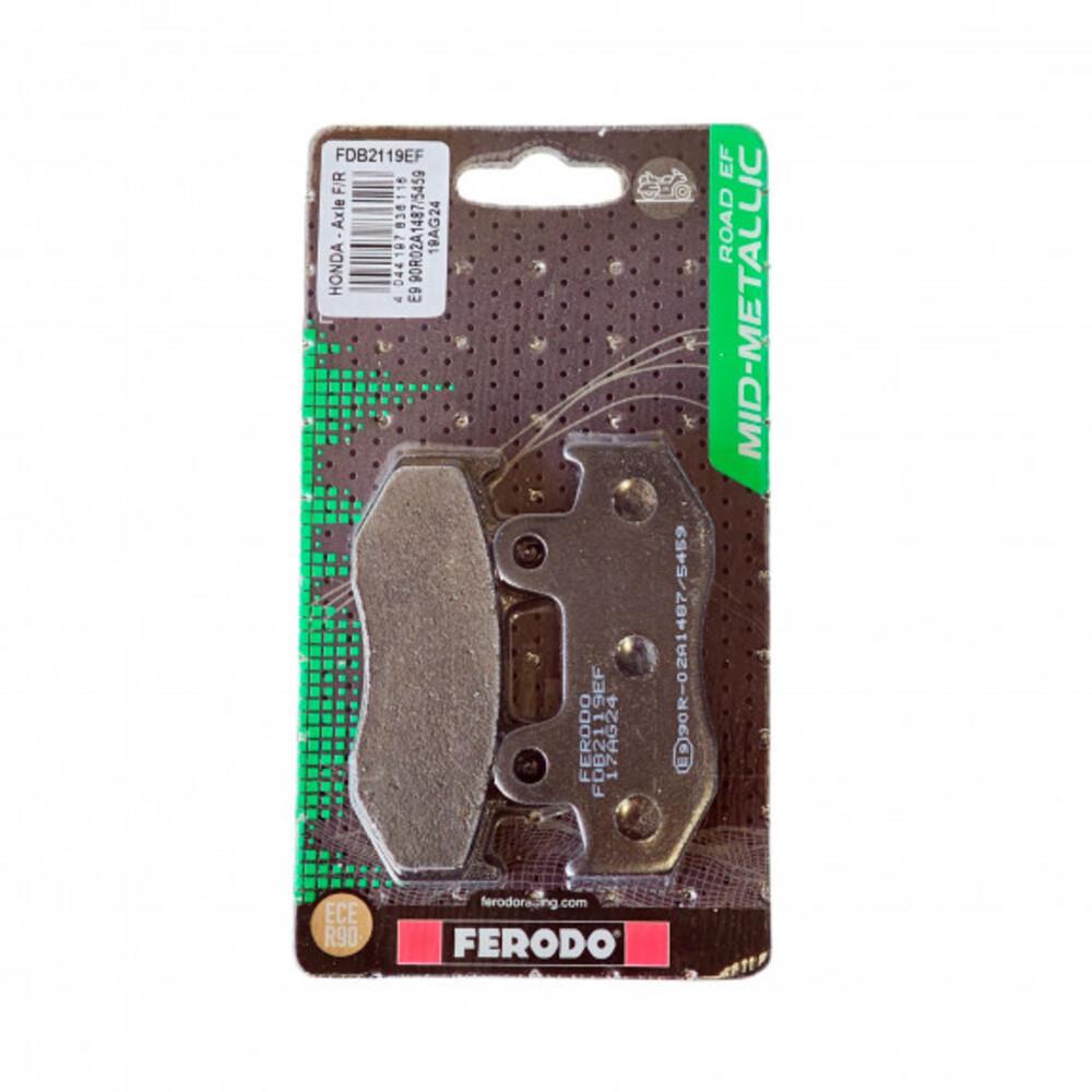 Ferodo Eco Friction Brake Pad FDB2119EF mounted on a vehicle brake caliper, showcasing durable automotive brake components.