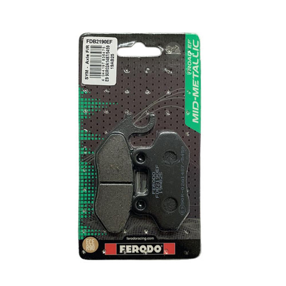 Ferodo Eco Friction Brake Pad FDB2190EF showing the black brake pad with metal backing plate and branding details.