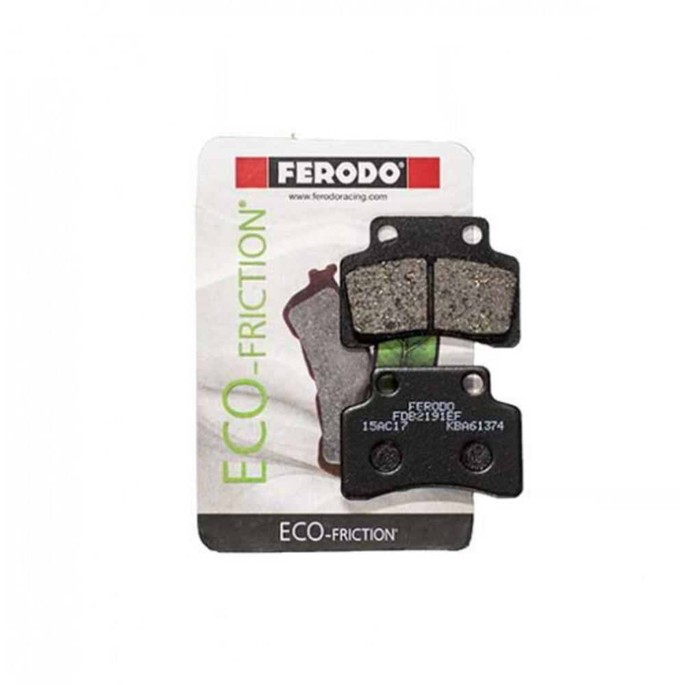 Ferodo Eco Friction brake pad FDB2191EF installed in a vehicle brake caliper showing its surface and design features.
