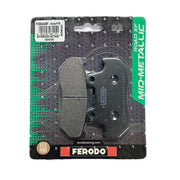 Ferodo Eco Friction brake pad FDB244EF showing the gray brake pad with mounting holes and specifications visible.