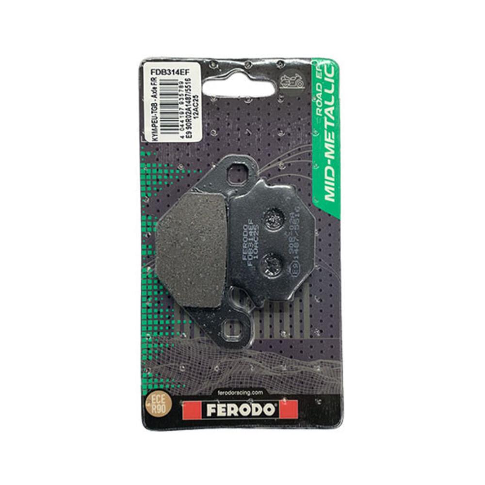 Ferodo Eco Friction brake pad FDB314EF showing the black brake pad with mounting holes and branding details