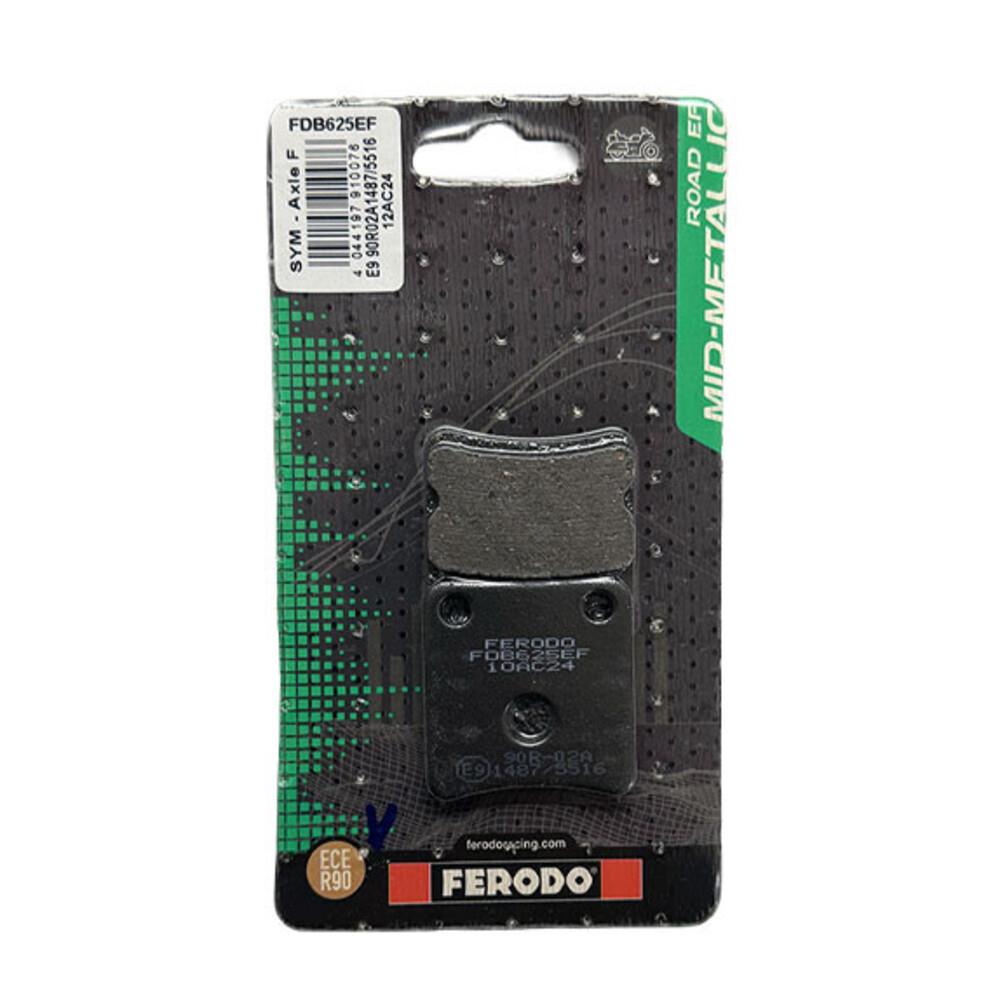 Ferodo Eco Friction Brake Pad FDB625EF showing the black brake pad with metal backing plate and product markings.