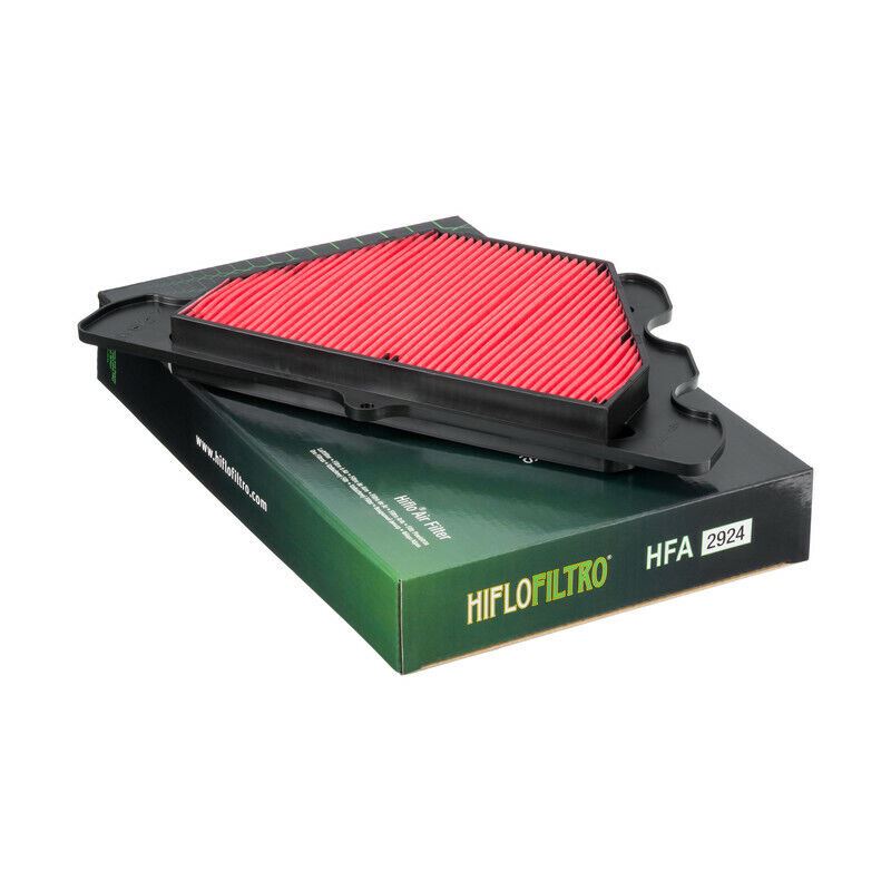 Hiflofiltro HFA2924 air filter for motorcycle, showing the clean pleated filter media with branding on the frame