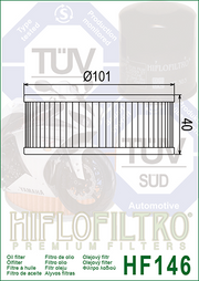 Hiflofiltro HF146 Premium Oil Filter with metal canister and filter element for motorcycle engines